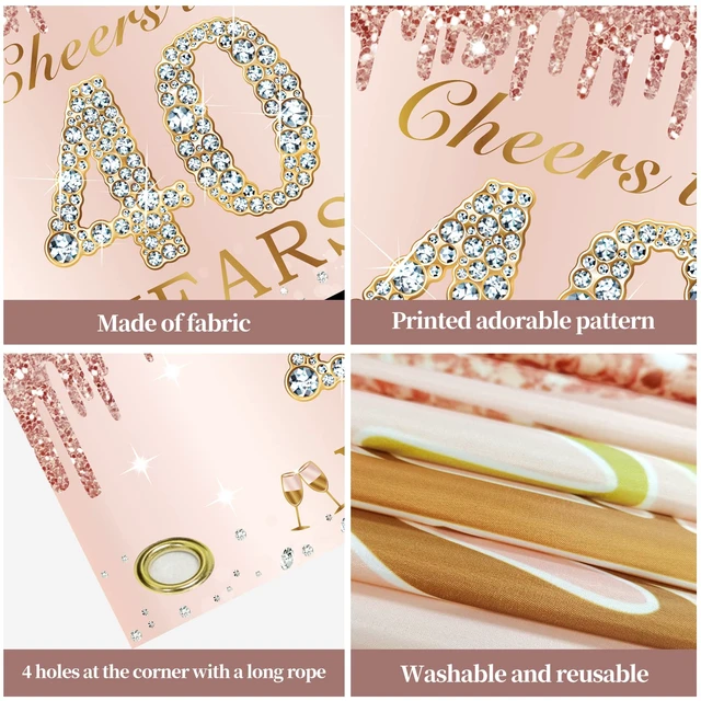 Alt view image 6 of 6 - 40th Birthday Decorations Cheers to 40 Years Banner for Women Pink Rose Gold Happy 40th Birthday Forty Years Old Backdrop Poster Background Photo Booth Props Decor Party Supplies