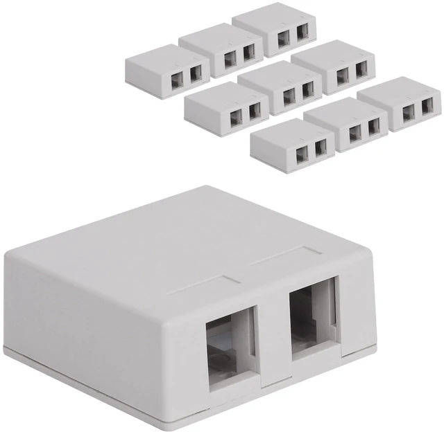 Main image of 2-Port Surface Mount Box for Slim/Wide Keystone Jacks, White, 10-Pack UL Listed, TAA compliant, compact outlet housing, voice and data connections, inserts sold separately, low-voltage cabling