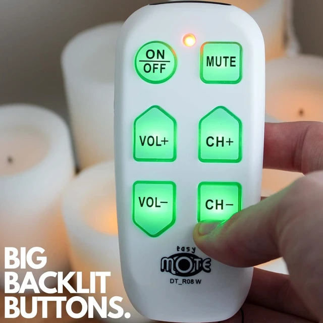 Alt view image 3 of 7 - Universal Big Button TV Remote - EasyMote DT-R08W. Backlit, Easy Use, Smart, Learning Television & Cable Box Controller, Perfect for Assisted Living Elderly Care. White TV Remote Control