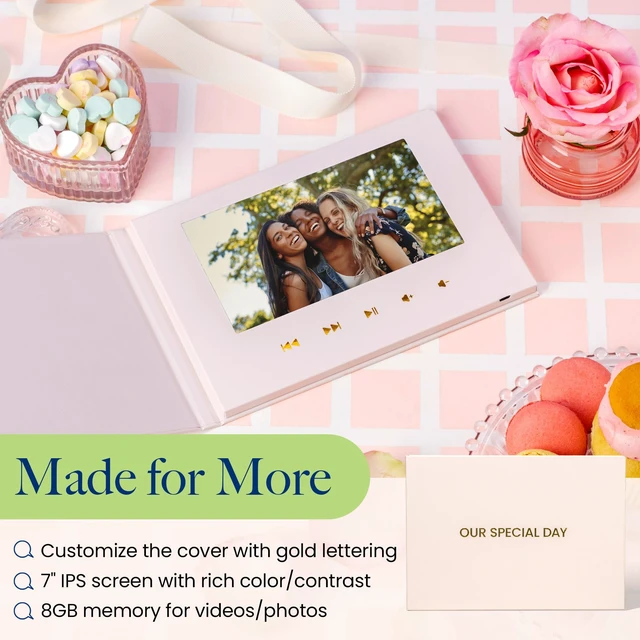 Alt view image 4 of 7 - Video Book 7" HD IPS Screen Wedding Video Book Digital & Video Album Book with Sound, 8GB Storage, USB Rechargeable Keepsake Memorials