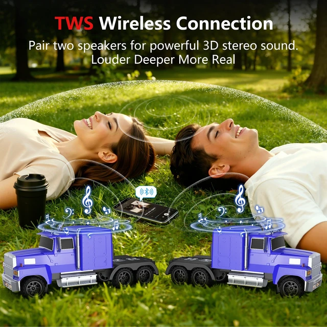Alt view image 3 of 6 - Truck Bluetooth Speaker, Mini Truck Speaker with TWS Stereo HD Stereo Sound,LED Lights,FM Radio, USB/TF Card Playback,Hands-Free Calls,Great Gift for Truck Lovers