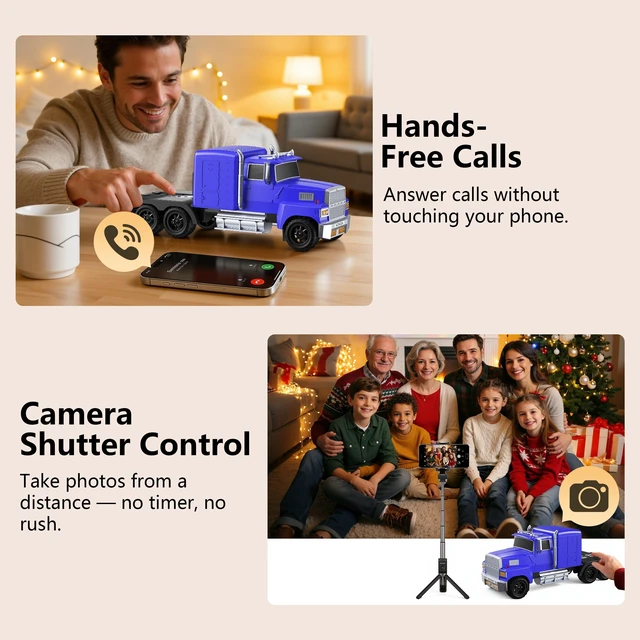 Alt view image 4 of 6 - Truck Bluetooth Speaker, Mini Truck Speaker with TWS Stereo HD Stereo Sound,LED Lights,FM Radio, USB/TF Card Playback,Hands-Free Calls,Great Gift for Truck Lovers