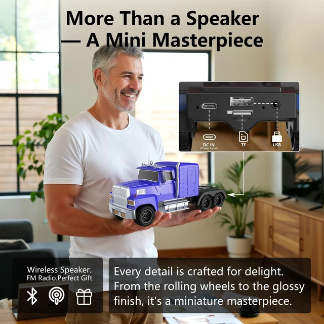 Alt view image 6 of 6 - Truck Bluetooth Speaker, Mini Truck Speaker with TWS Stereo HD Stereo Sound,LED Lights,FM Radio, USB/TF Card Playback,Hands-Free Calls,Great Gift for Truck Lovers