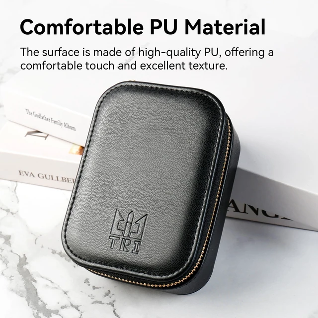 Alt view image 6 of 7 - TRI Xuanwu PU Large Zippered Earphone Storage Bag IEM Case with Mesh Pocket,Water-Resistant Portable Box for IEMs, Audio Accessories, Eartips and Cables