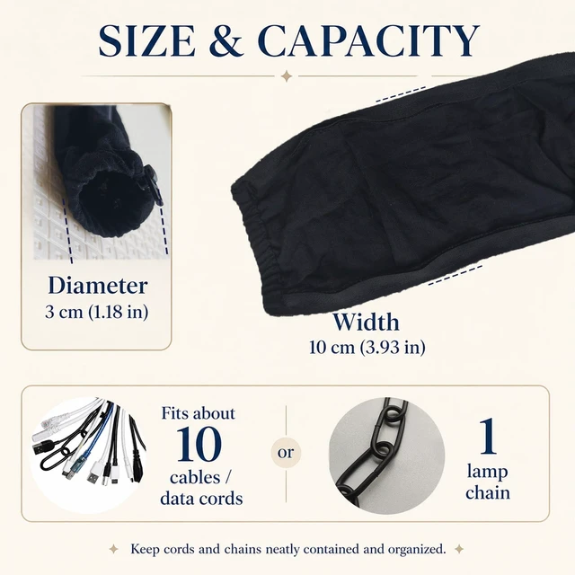 Alt view image 3 of 7 - Fabric Zipper Cord & Chain Cover, Decorative Cable Management,2 Black 2.6ft 2 pack,2.6ft/4ft/6ft available