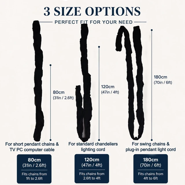 Alt view image 5 of 7 - Fabric Zipper Cord & Chain Cover, Decorative Cable Management,2 Black 2.6ft 2 pack,2.6ft/4ft/6ft available