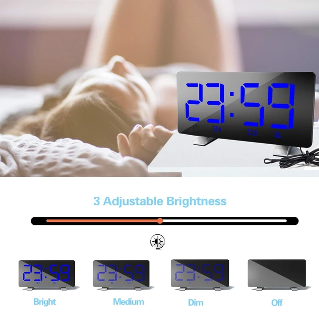 Alt view image 4 of 7 - Digital Alarm Clock with Radio 2 Alarm Setting USB Port for Charge 76.0MHZ-108.0MHZ,4 Adjustable Brightness, Snooze