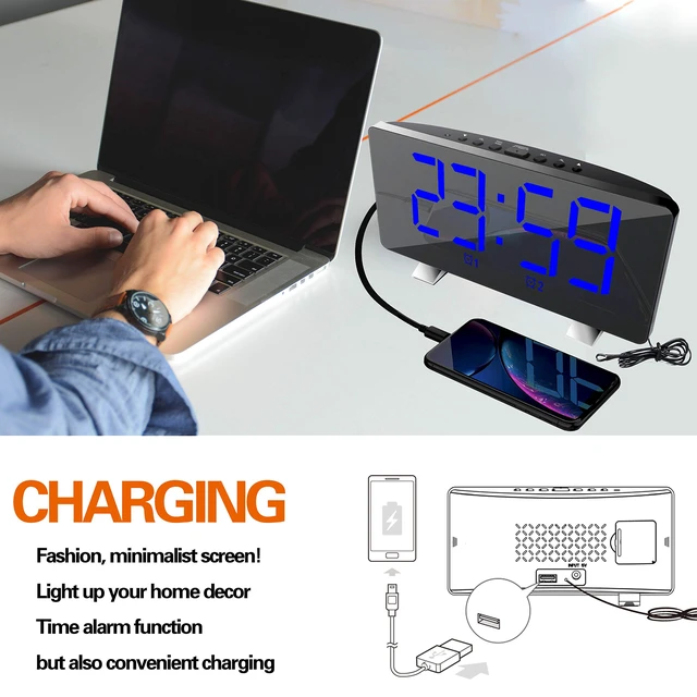 Alt view image 3 of 7 - Digital Alarm Clock with Radio 2 Alarm Setting USB Port for Charge 76.0MHZ-108.0MHZ,4 Adjustable Brightness, Snooze