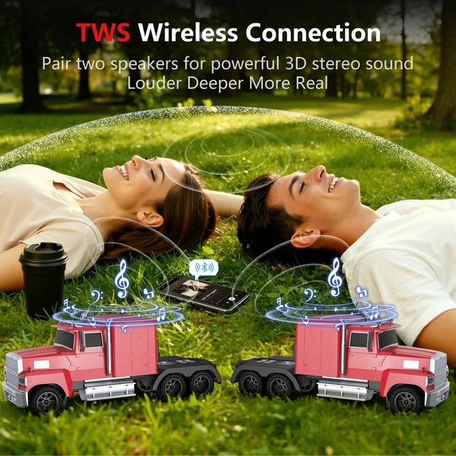 Alt view image 3 of 6 - Truck Bluetooth Speaker, Mini Truck Speaker with TWS Stereo HD Stereo Sound,LED Lights,FM Radio, USB/TF Card Playback,Hands-Free Calls,Great Gift for Truck Lovers