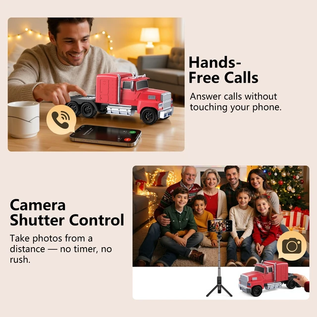 Alt view image 4 of 6 - Truck Bluetooth Speaker, Mini Truck Speaker with TWS Stereo HD Stereo Sound,LED Lights,FM Radio, USB/TF Card Playback,Hands-Free Calls,Great Gift for Truck Lovers