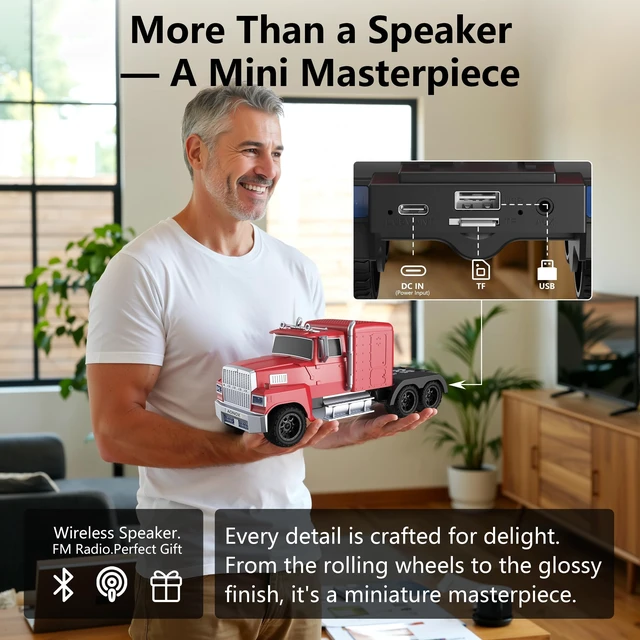 Alt view image 6 of 6 - Truck Bluetooth Speaker, Mini Truck Speaker with TWS Stereo HD Stereo Sound,LED Lights,FM Radio, USB/TF Card Playback,Hands-Free Calls,Great Gift for Truck Lovers