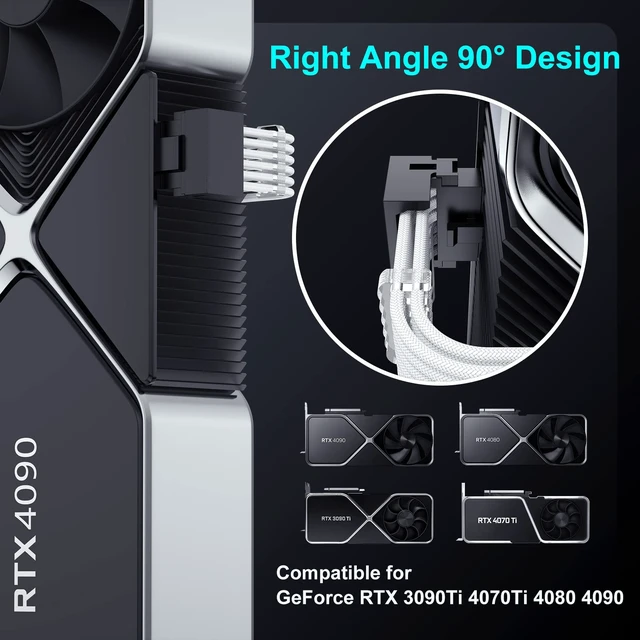 Alt view image 2 of 7 - 16Pin to 3X8Pin GPU Power 12VHPWR Adapter PCIe 5.0 Extension Cable Right Angled 12V-2X6 Male to Female, 90 Degree GPU Power Adapter Cable, for RTX 3090Ti 4080 4070 Super 5080 5070Ti-13inch