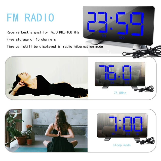 Alt view image 7 of 7 - Digital Alarm Clock with Radio 2 Alarm Setting USB Port for Charge 76.0MHZ-108.0MHZ,4 Adjustable Brightness, Snooze