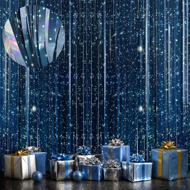 Main image of Galaxy Foil Curtain Backdrop(4 Packs),3.3x6.6Ft Starry Night Backdrops Space Themed Party Decorations Tinsel Foil Fringe Curtains Photo Booth Props Twinkle Star Birthday Party Decoration