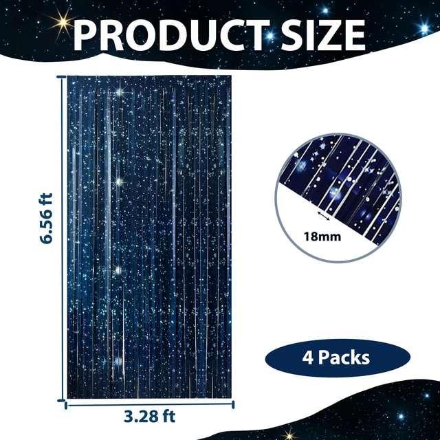 Alt view image 2 of 7 - Galaxy Foil Curtain Backdrop(4 Packs),3.3x6.6Ft Starry Night Backdrops Space Themed Party Decorations Tinsel Foil Fringe Curtains Photo Booth Props Twinkle Star Birthday Party Decoration
