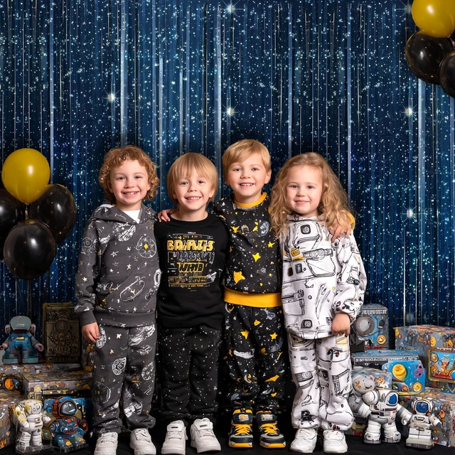 Alt view image 5 of 7 - Galaxy Foil Curtain Backdrop(4 Packs),3.3x6.6Ft Starry Night Backdrops Space Themed Party Decorations Tinsel Foil Fringe Curtains Photo Booth Props Twinkle Star Birthday Party Decoration