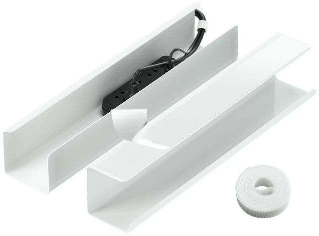 Main image of 2 Pack No-Screw Cable Management Under Desk, Self-Adhesive Cord Organizer, Wire Management Tray for Office and Home (White)