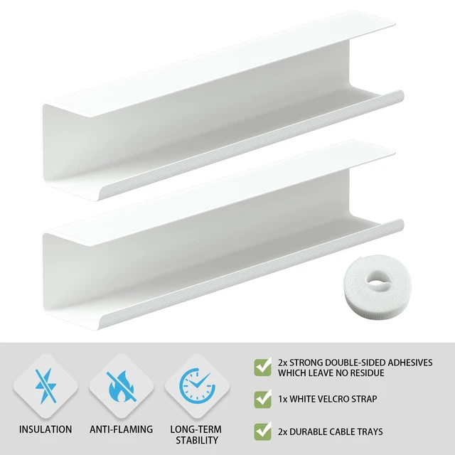 Alt view image 2 of 6 - 2 Pack No-Screw Cable Management Under Desk, Self-Adhesive Cord Organizer, Wire Management Tray for Office and Home (White)