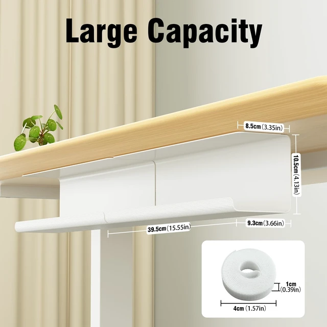 Alt view image 3 of 6 - 2 Pack No-Screw Cable Management Under Desk, Self-Adhesive Cord Organizer, Wire Management Tray for Office and Home (White)