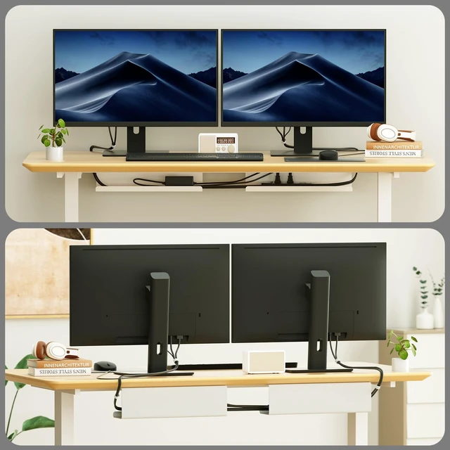 Alt view image 6 of 6 - 2 Pack No-Screw Cable Management Under Desk, Self-Adhesive Cord Organizer, Wire Management Tray for Office and Home (White)