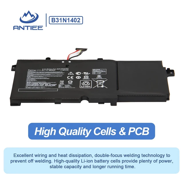Alt view image 3 of 7 - B31N1402 48Wh Laptop Battery for ASUS Q551L Q551 Q551LN Q552UB N592UB N591LB Q551LN-BSI708 Q551LN-BBI706 Q552UB-BHI7T12 Series B31BN9H 0B200-01050000 0B200-01050000M 11.4V 4110mAh