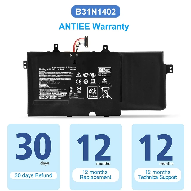 Alt view image 6 of 7 - B31N1402 48Wh Laptop Battery for ASUS Q551L Q551 Q551LN Q552UB N592UB N591LB Q551LN-BSI708 Q551LN-BBI706 Q552UB-BHI7T12 Series B31BN9H 0B200-01050000 0B200-01050000M 11.4V 4110mAh