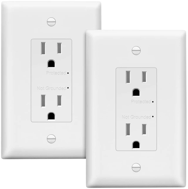 Main image of Surge Protector Receptacle, Tamper-Resistant, 15A, UL Listed, 2-Pack Matte White, 1500 Joules, Child Safe, Self-Grounding For Easy Installation, Polycarbonate Thermoplastic