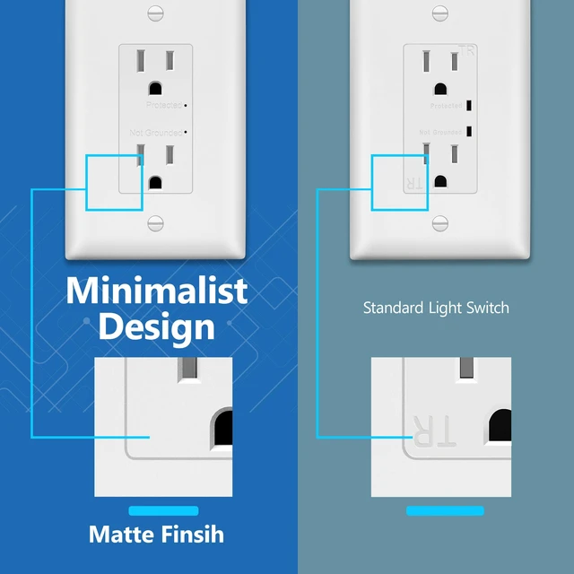 Alt view image 4 of 7 - Surge Protector Receptacle, Tamper-Resistant, 15A, UL Listed, 2-Pack Matte White, 1500 Joules, Child Safe, Self-Grounding For Easy Installation, Polycarbonate Thermoplastic