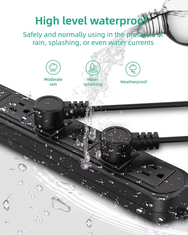 Alt view image 3 of 7 - Outdoor Power Strip Weatherproof, Waterproof Surge Protector 6 Outlets, 6 FT Extension Cord, 1875W Overload Protection, Shockproof Outlet, Wall Mountable for Home, Kitchen, Bathroom, Garden, Patio
