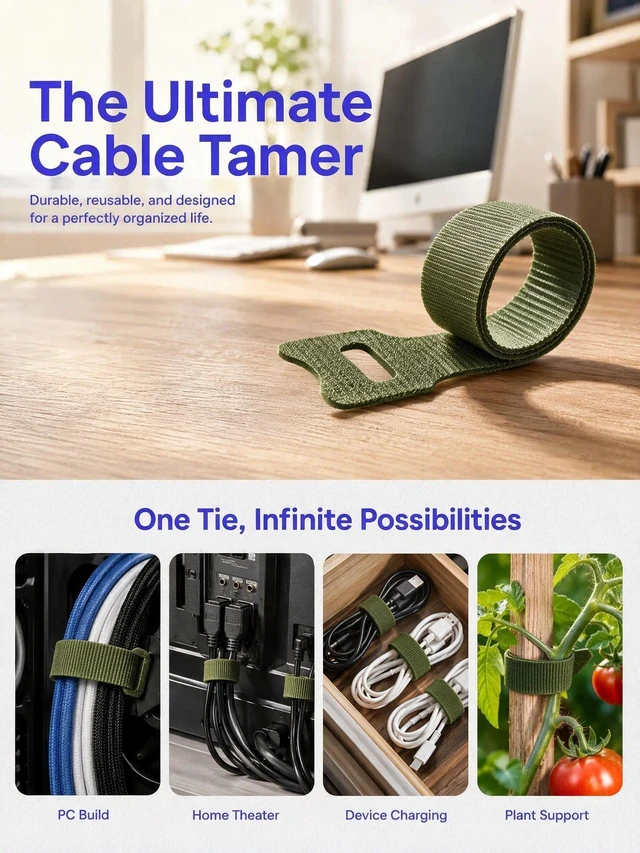 Alt view image 7 of 7 - 200Pcs Reusable Cable Ties 12 Inch, Adjustable Cord Organizer, Garland Ties Hook and Loop Wire Ties for Electronics, Home Office Desk Cable Management, Durable Microfiber Cloth Straps(Olive Green)