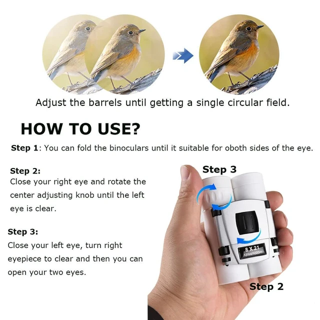 Alt view image 4 of 6 - 8x21 Compact Binoculars for Adults Teens, Mini Small Full Optical Binoculars for Bird Watching Opera Hiking Hunting Travel Concert (White)