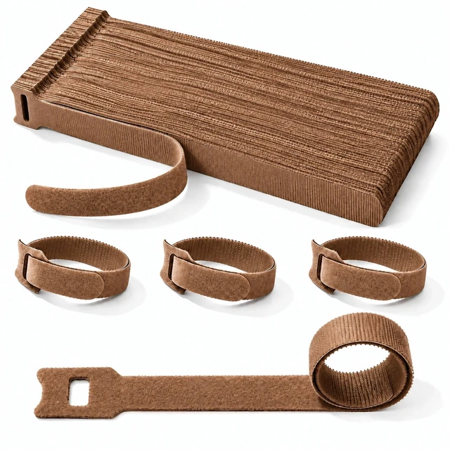 Main image of 200Pcs Reusable Cable Ties 12 Inch, Adjustable Cord Organizer, Garland Ties Hook and Loop Wire Ties for Electronics, Home Office Desk and PC Cable Management - Durable Microfiber Cloth Straps(Brown)