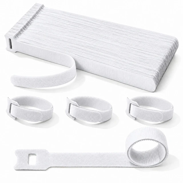 Main image of 200Pcs Reusable Cable Ties 12 Inch, Adjustable Cord Organizer, Garland Ties Hook and Loop Wire Ties for Electronics, Home Office Desk and PC Cable Management - Durable Microfiber Cloth Straps(White)