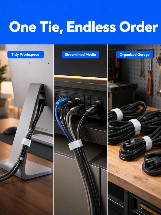 Alt view image 3 of 7 - 200Pcs Reusable Cable Ties 12 Inch, Adjustable Cord Organizer, Garland Ties Hook and Loop Wire Ties for Electronics, Home Office Desk and PC Cable Management - Durable Microfiber Cloth Straps(White)