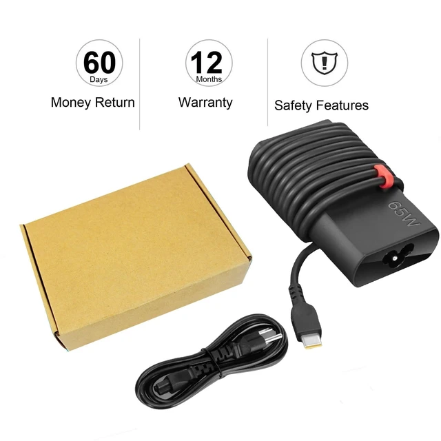 Alt view image 7 of 7 - Slim 65W USB C Laptop Charger Compatible with Lenovo ThinkPad X1 Carbon X13 T14 T15 E14 E15 T480s T490 T590, Yoga 7i 9i,Chromebook Thinkbook 4X20M26268 ADLX65YDC2A Type-C 20V AC Power Adapter