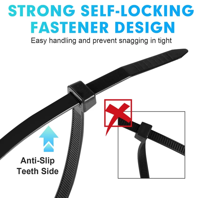 Alt view image 3 of 7 - Zip Ties Assorted Sizes, 600 Pack (8+12+14+18Inch) Black Cable Ties, Self-Locking Plastic Wire Ties with 100lb Tensile Strength, Black Nylon Zip Ties for Indoor and Outdoor