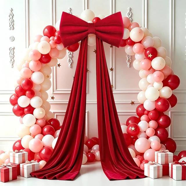 Main image of Large Velvet Bow Party Backdrop Decor, 78.7x23.6 Inch Red 1pcs 3D Sponge-filled, Reusable, Giant Velvet Bow Long Ribbon Streamers for Weddings, Parties, Baby Showers, Christmas Wall