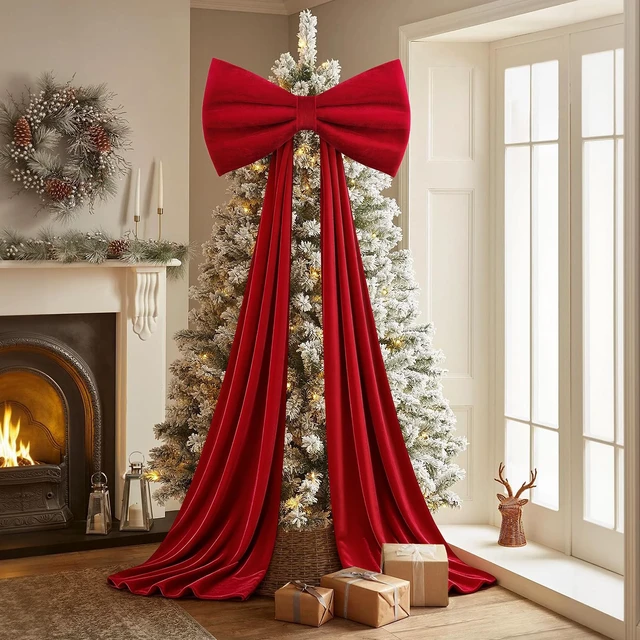 Alt view image 2 of 7 - Large Velvet Bow Party Backdrop Decor, 78.7x23.6 Inch Red 1pcs 3D Sponge-filled, Reusable, Giant Velvet Bow Long Ribbon Streamers for Weddings, Parties, Baby Showers, Christmas Wall