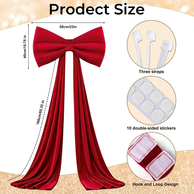 Alt view image 4 of 7 - Large Velvet Bow Party Backdrop Decor, 78.7x23.6 Inch Red 1pcs 3D Sponge-filled, Reusable, Giant Velvet Bow Long Ribbon Streamers for Weddings, Parties, Baby Showers, Christmas Wall