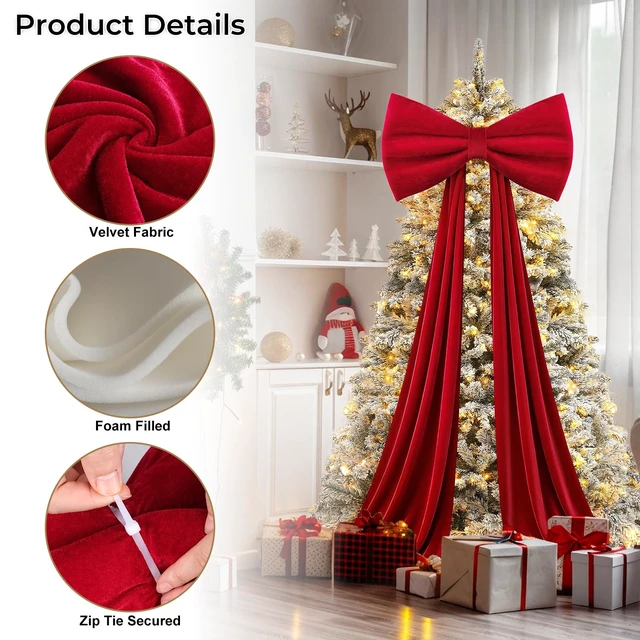 Alt view image 5 of 7 - Large Velvet Bow Party Backdrop Decor, 78.7x23.6 Inch Red 1pcs 3D Sponge-filled, Reusable, Giant Velvet Bow Long Ribbon Streamers for Weddings, Parties, Baby Showers, Christmas Wall