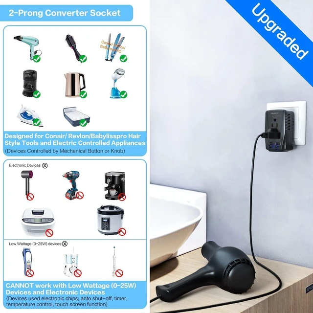 Alt view image 6 of 7 - Upgraded 2000W Voltage Converter US to Europe for Hair Dryer Straightener -220V to 110V Converter for European Travel, 2300W Power Converter Adapter Combo with Dual USB for Tablet Camera Cell Phone