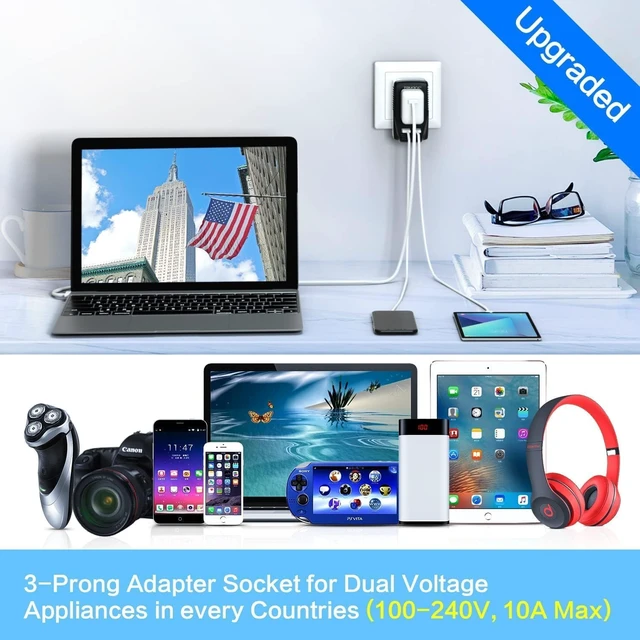 Alt view image 7 of 7 - Upgraded 2000W Voltage Converter US to Europe for Hair Dryer Straightener -220V to 110V Converter for European Travel, 2300W Power Converter Adapter Combo with Dual USB for Tablet Camera Cell Phone