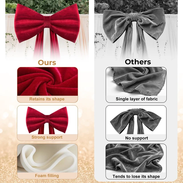 Alt view image 6 of 7 - Large Velvet Bow Party Backdrop Decor, 78.7x23.6 Inch Red 1pcs 3D Sponge-filled, Reusable, Giant Velvet Bow Long Ribbon Streamers for Weddings, Parties, Baby Showers, Christmas Wall