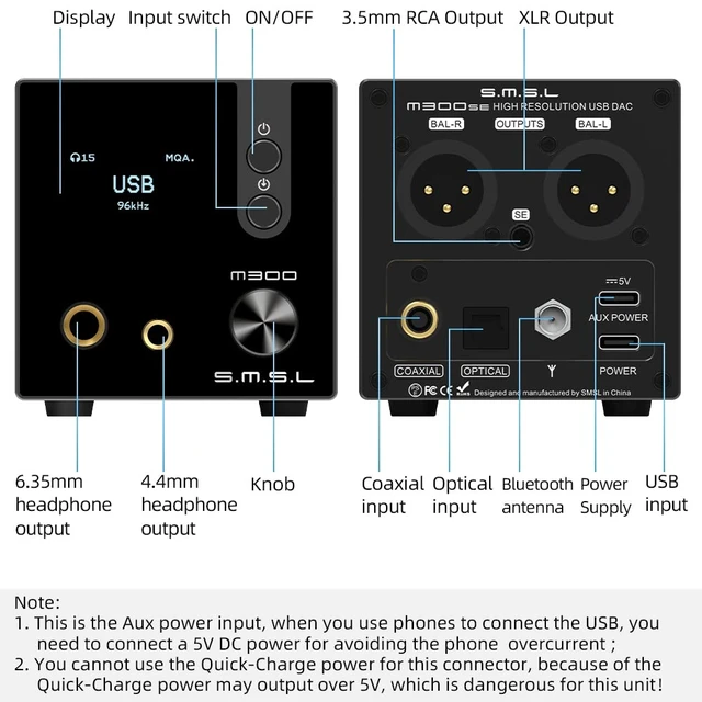 Alt view image 4 of 7 - Upgraded M300SE HiFi Headphone Amplifier, 2PCS of CS43131 MQA Audio DAC, USB/Optical/Coaxial/Bluetooth Input DSD MQA XMOS Balanced XLR Output THD+N 0.00013% with Remote Control
