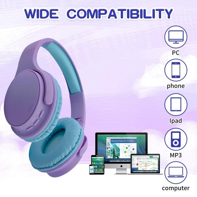 Alt view image 4 of 7 - Kids Wireless Headphones, Bluetooth Headphone for Teen Kids, Over Ear Toddler Headphones Foldable with Built-in Mic for Cell Phones TV Tablet School Network Boys Girls (e6 Purple)