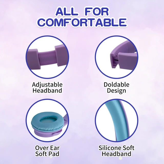 Alt view image 5 of 7 - Kids Wireless Headphones, Bluetooth Headphone for Teen Kids, Over Ear Toddler Headphones Foldable with Built-in Mic for Cell Phones TV Tablet School Network Boys Girls (e6 Purple)