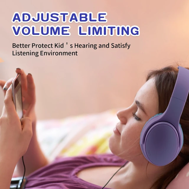Alt view image 6 of 7 - Kids Wireless Headphones, Bluetooth Headphone for Teen Kids, Over Ear Toddler Headphones Foldable with Built-in Mic for Cell Phones TV Tablet School Network Boys Girls (e6 Purple)