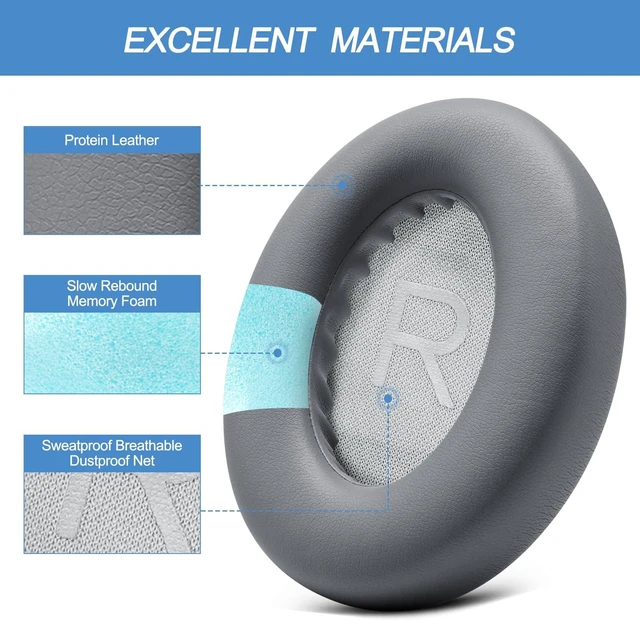 Alt view image 3 of 7 - Ear Pads Replacement for Bose NC700, Silver Earpads for Bose Noise Cancelling Headphones 700, Soft Protein Leather, High-density Memory Foam