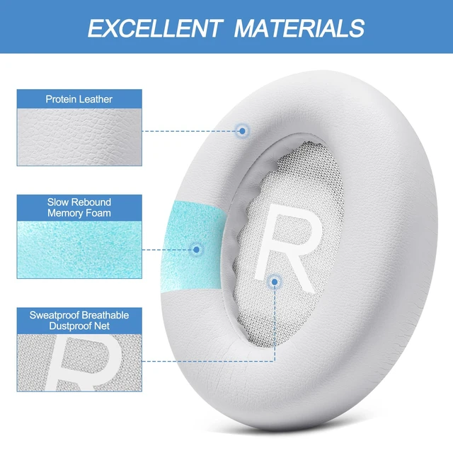 Alt view image 3 of 7 - Ear Pads Replacement for Bose NC700, White Earpads for Bose Noise Cancelling Headphones 700, Soft Protein Leather, High-density Memory Foam