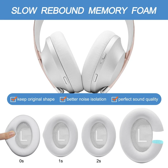 Alt view image 4 of 7 - Ear Pads Replacement for Bose NC700, White Earpads for Bose Noise Cancelling Headphones 700, Soft Protein Leather, High-density Memory Foam